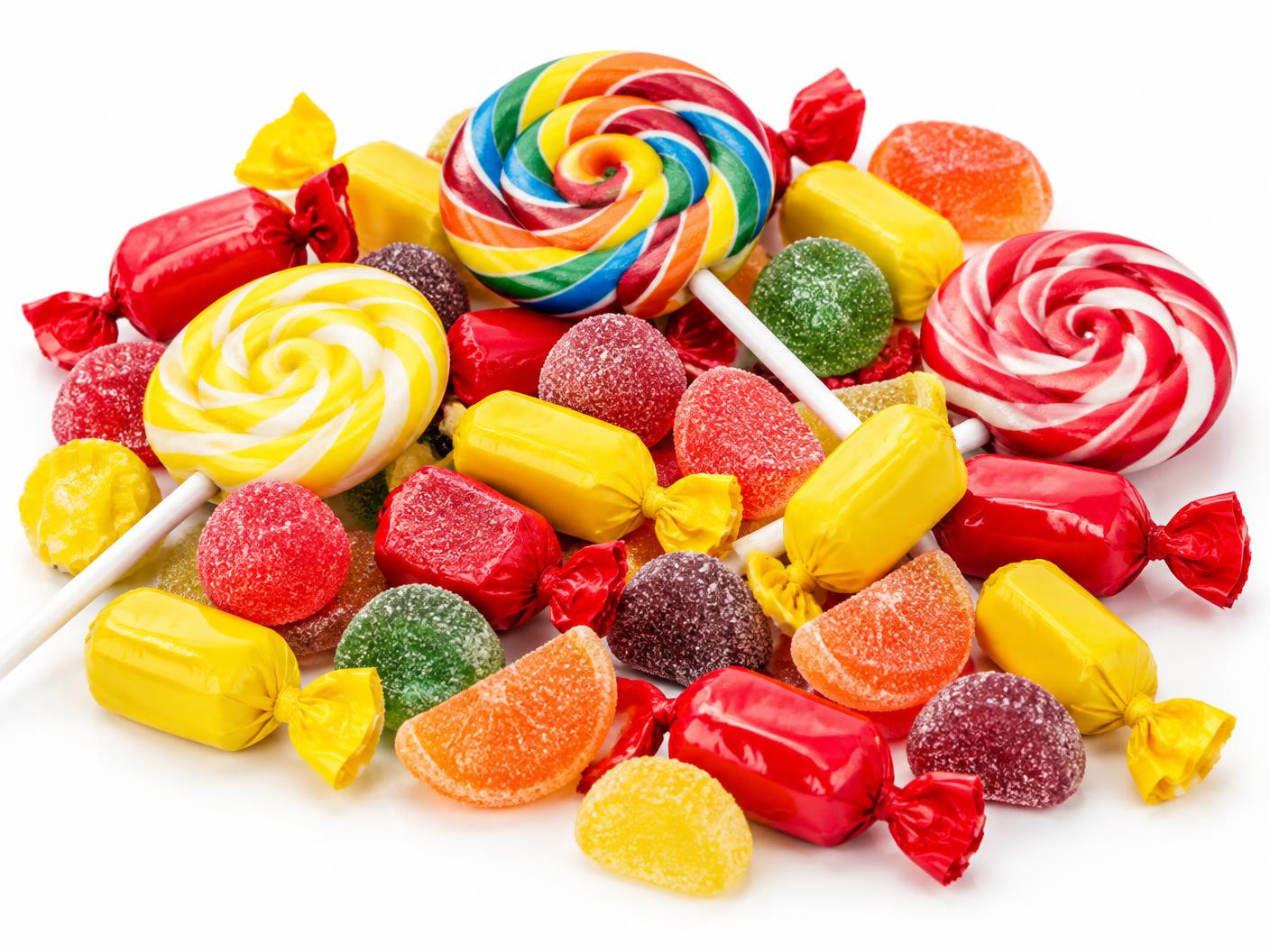 Assorted candies, toffees, jellies and lollipops